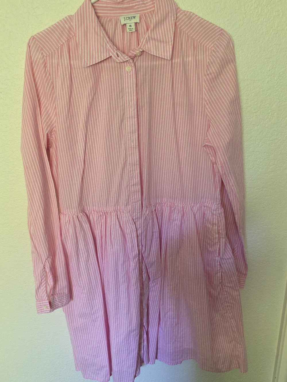 J. Crew Pink & White Striped Button-Front Shirt Dress